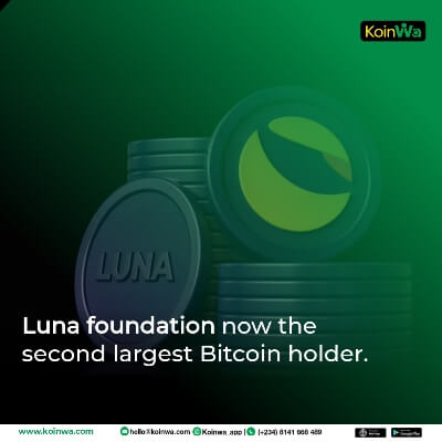 Luna foundation now the second largest Bitcoin holder